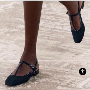 Zara Mary Jane Black Mesh and Patent Slingback Flats Blogger Favorite Size 8